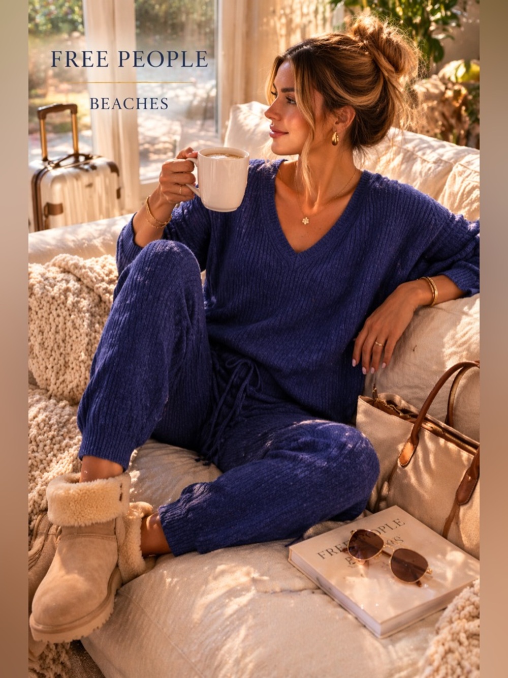 Free People FP Beach Justine Set Ribbed Knit Lounge Sweater Jogger Set Cozy WFH - Picture 9 of 16